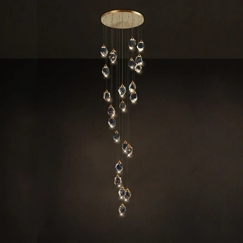 Crystal Stone Copper Chandelier - LED Postmodern 2025 Lighting for Staircase