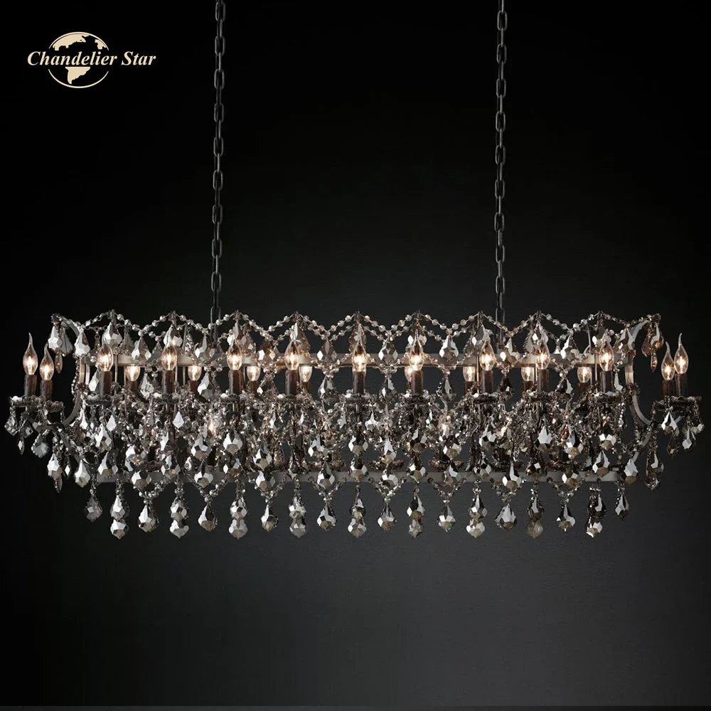 Smoke Crystal Chandelier LED Rectangular for Kitchen Island Dining