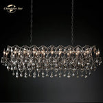 Smoke Crystal Chandelier LED Rectangular for Kitchen Island Dining