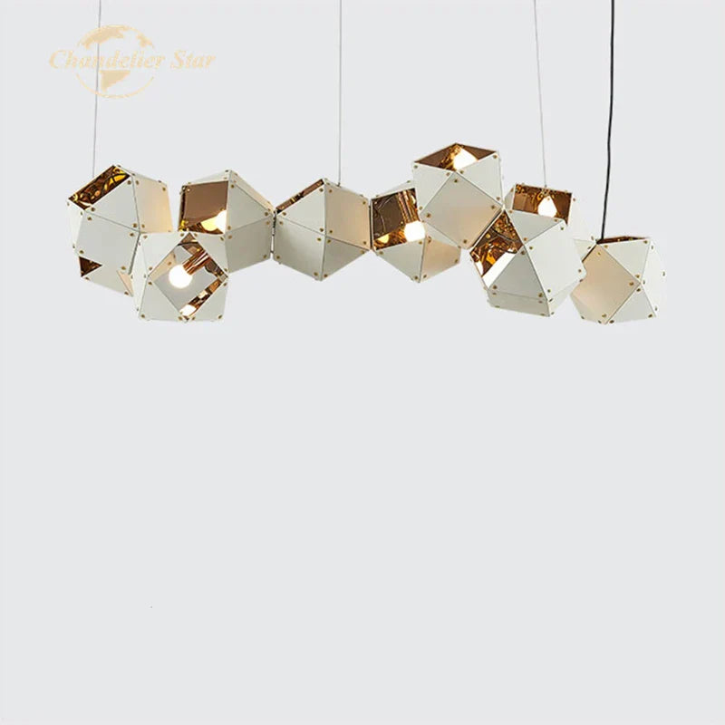 White Metal Geometric LED Chandelier for Bedroom and Living Room
