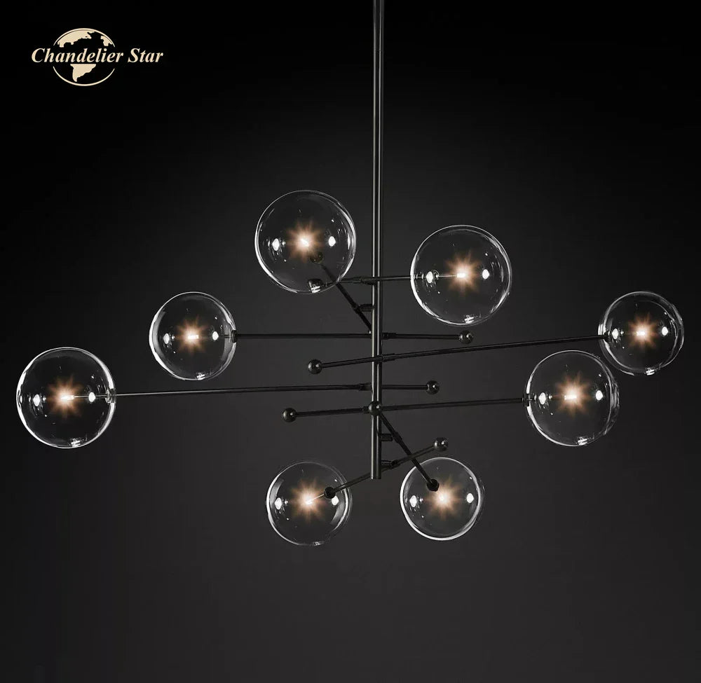 Modern Black Brass Chandelier Clear Glass Globe Island Pendant Lights