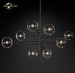 Modern Black Brass Chandelier Clear Glass Globe Island Pendant Lights