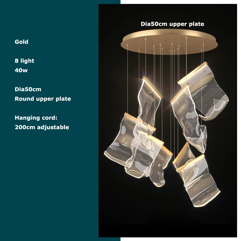 Golden Love Paper Chandelier: Postmodern LED Designer Lighting for Foyer