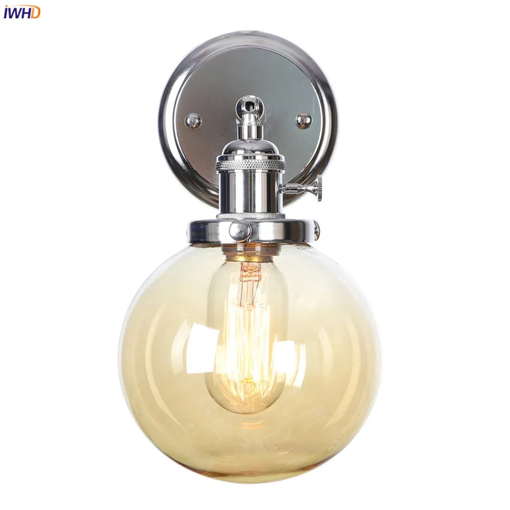 Modern Amber Glass Ball LED Wall Lamp for Home Bedroom Stair Mirror
