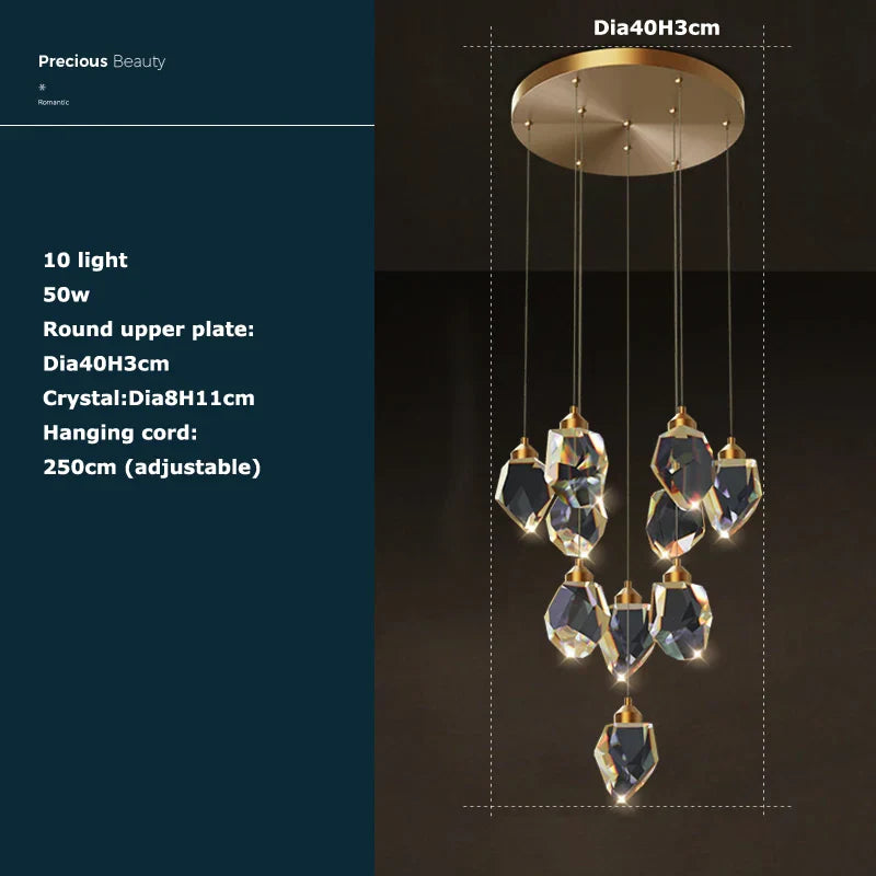 Crystal Stone Copper Chandelier - LED Postmodern 2025 Lighting for Staircase