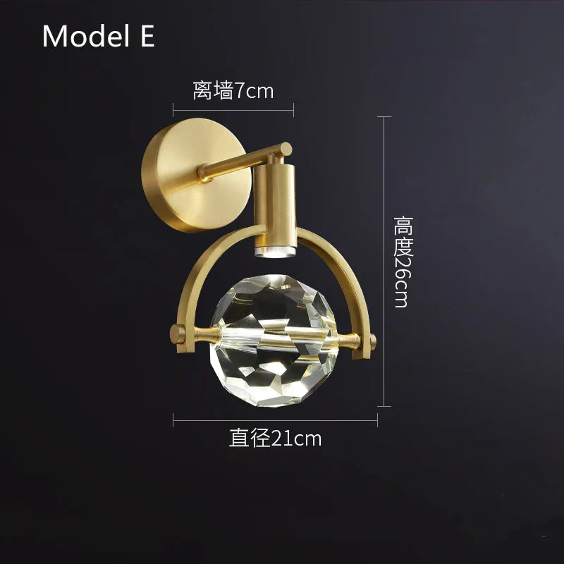 Crystal LED Wall Sconce Copper Light Fixture for Modern Luxury Home Decor
