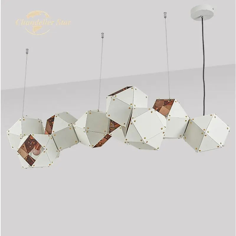 White Metal Geometric LED Chandelier for Bedroom and Living Room