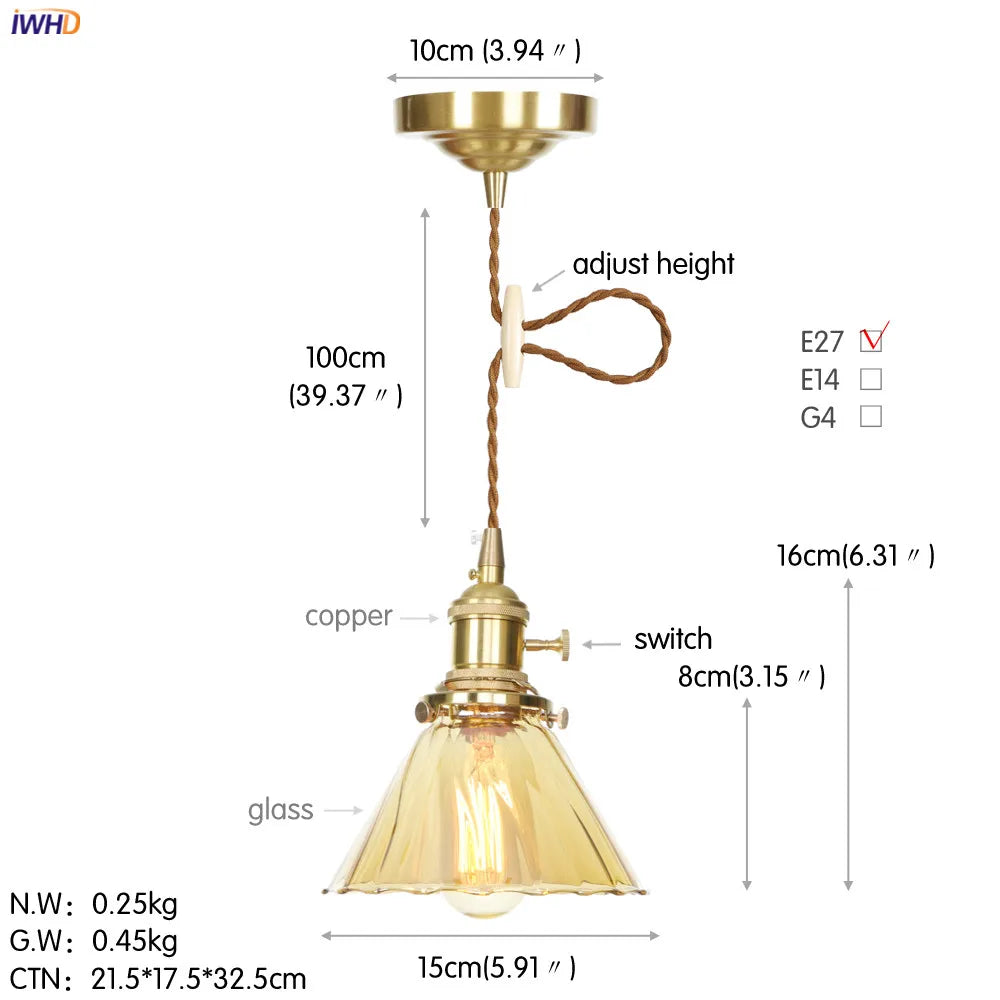 Nordic White Glass Pendant Lights with Japan Copper Finish