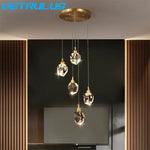 Diamond Crystal LED Chandelier, Brass Ceiling Pendant Light for Dining Room