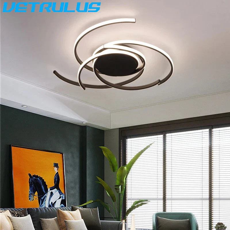 Curved Branch LED Ceiling Lamp: Modern Nordic Design for Bedroom, Dining, Kitchen.