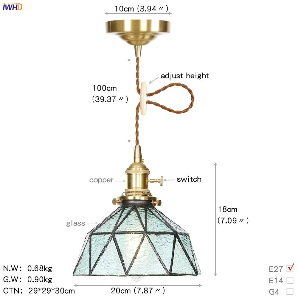 Glass Copper LED Pendant Light for Kitchen Cafe Living Room