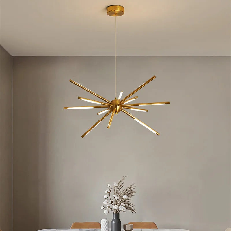 Modern Gold Iron Sputnik Chandelier for Living Room, Bedroom, Dining Room