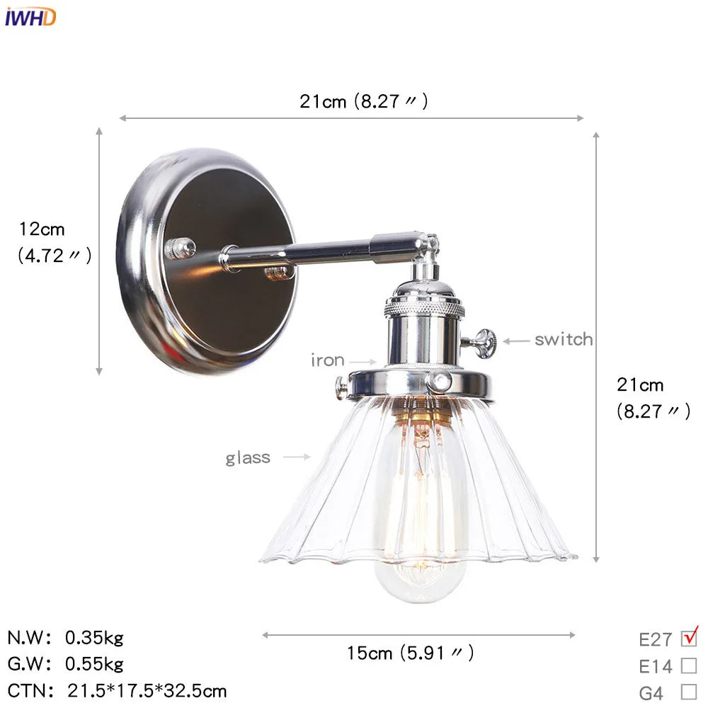 Modern Amber Glass Ball LED Wall Lamp for Home Bedroom Stair Mirror