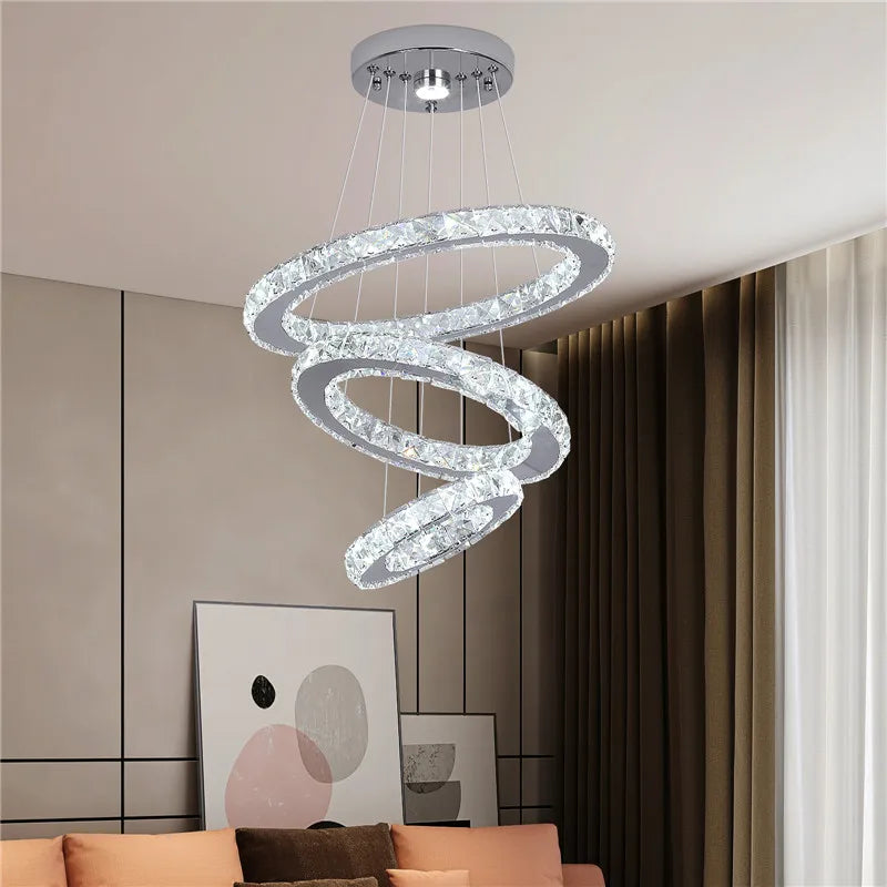 Crystal Triangle Chandelier: Modern K9 Pendant Light for Living & Dining Room