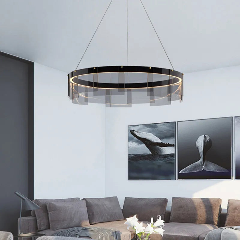 Stratos Glass LED Chandelier Rings for Dining Hall Bedroom Luxury Lighting