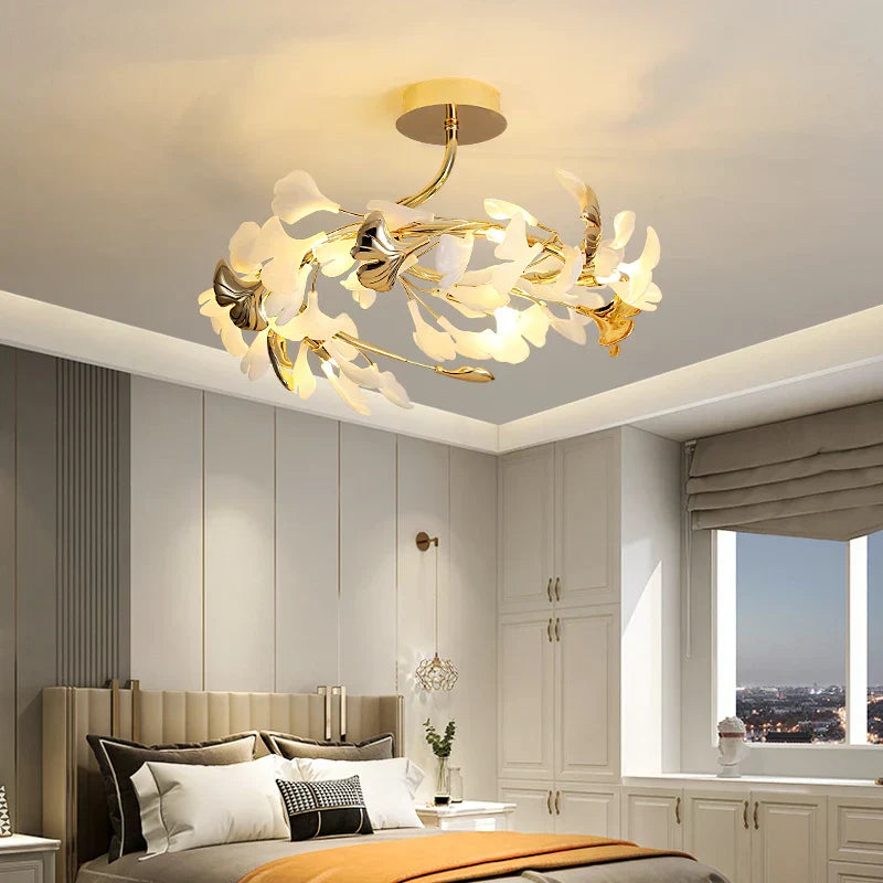 Ginkgo Leaf Bedroom Lamp: Post-modern Minimalist Art Ceiling Light, Elegant and Romantic