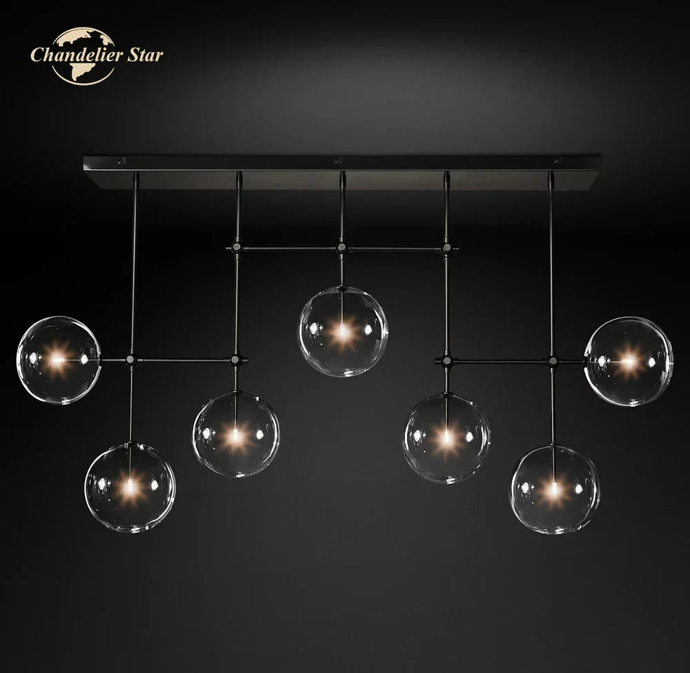 Farmhouse Clear Glass Linear Chandelier - Rustic Chic Pendant Lighting for Dining Room