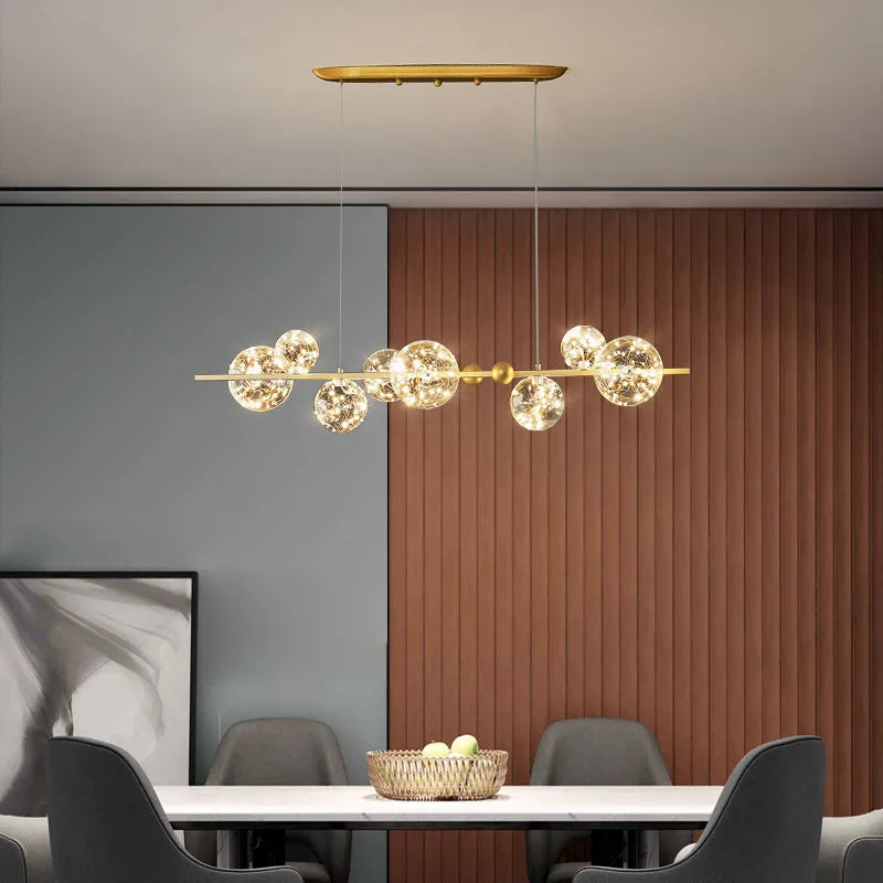 Golden Ring Glass Ball Chandelier with Remote Control for Living Dining Room