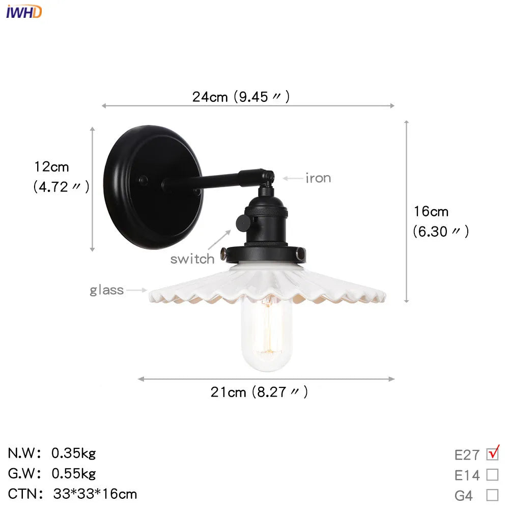 Glass Ball Wall Light Switch Hallway Bathroom Mirror Stair Black Wall Sconce