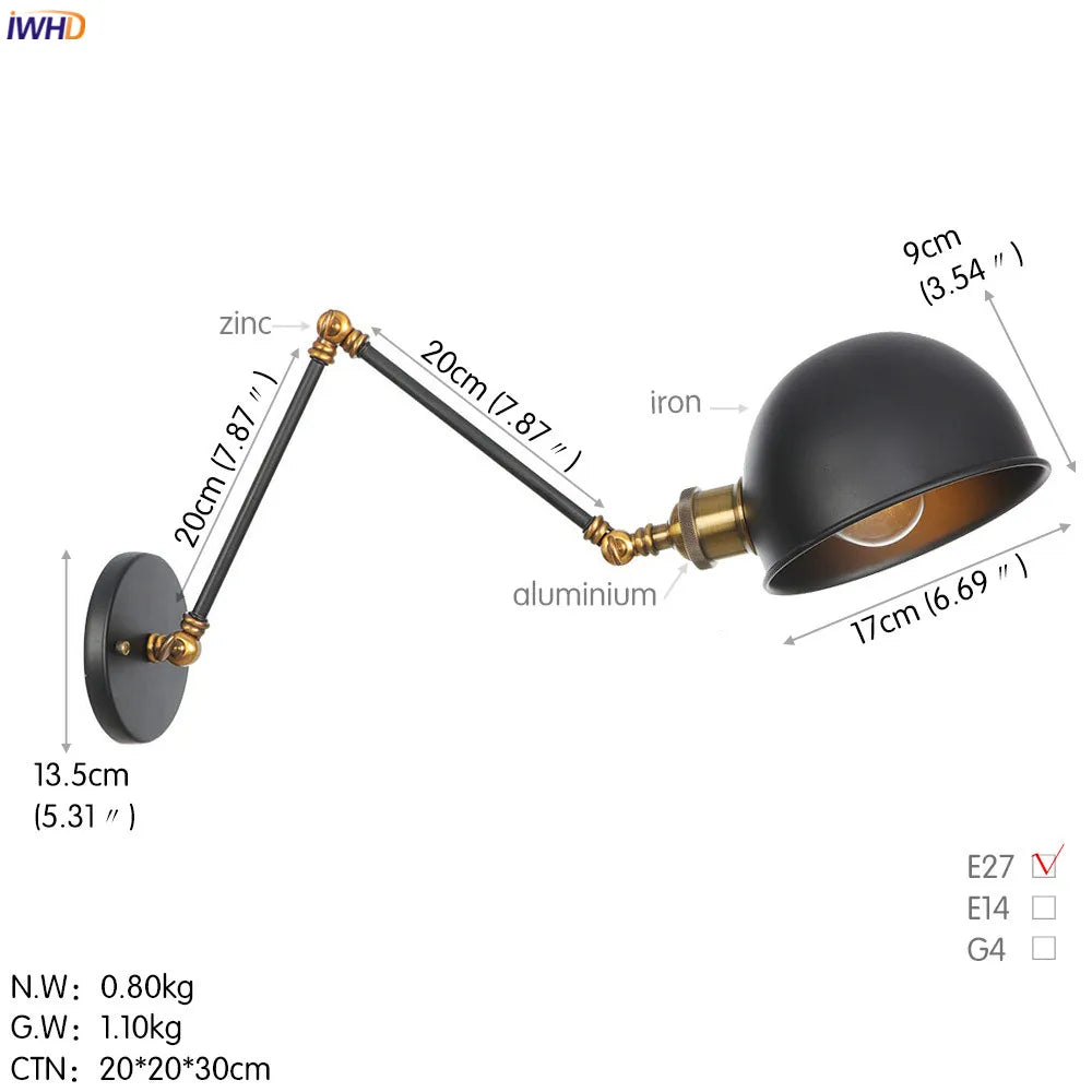 White Swing Arm Wall Light: Adjustable Vintage Industrial Sconce Luminaria