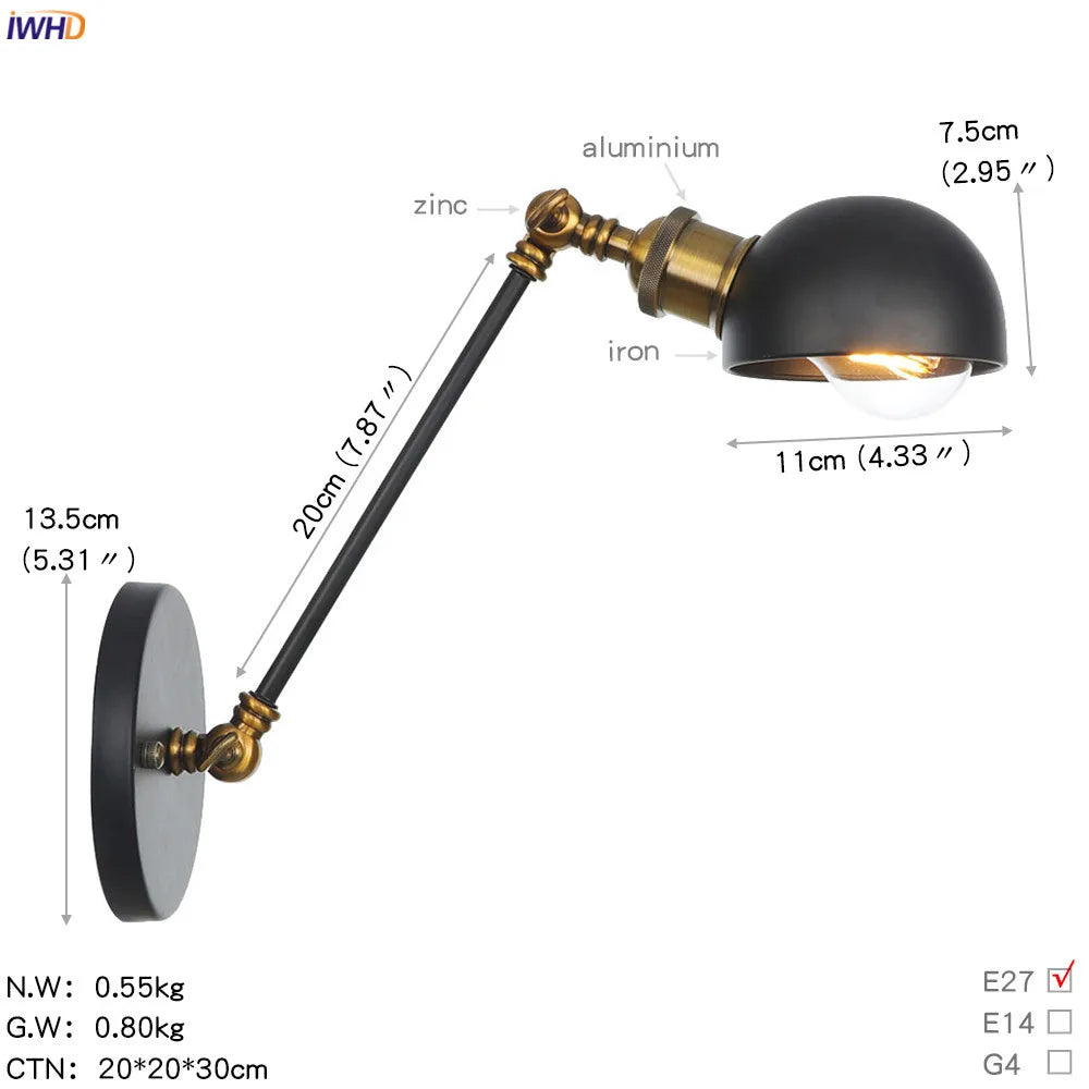 White Swing Arm Wall Light: Adjustable Vintage Industrial Sconce Luminaria