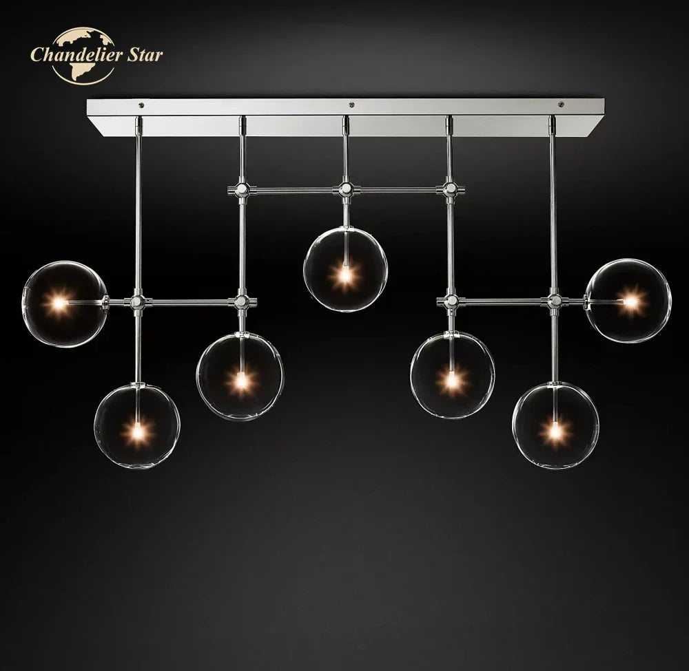 Farmhouse Clear Glass Linear Chandelier - Rustic Chic Pendant Lighting for Dining Room