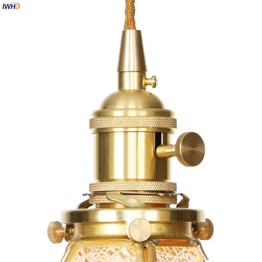 Glass Copper LED Pendant Light for Kitchen Cafe Living Room