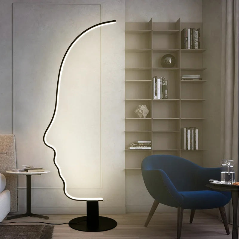Black Nordic Human Face LED Floor Lamp: Adjustable Indoor Lighting for Living Room