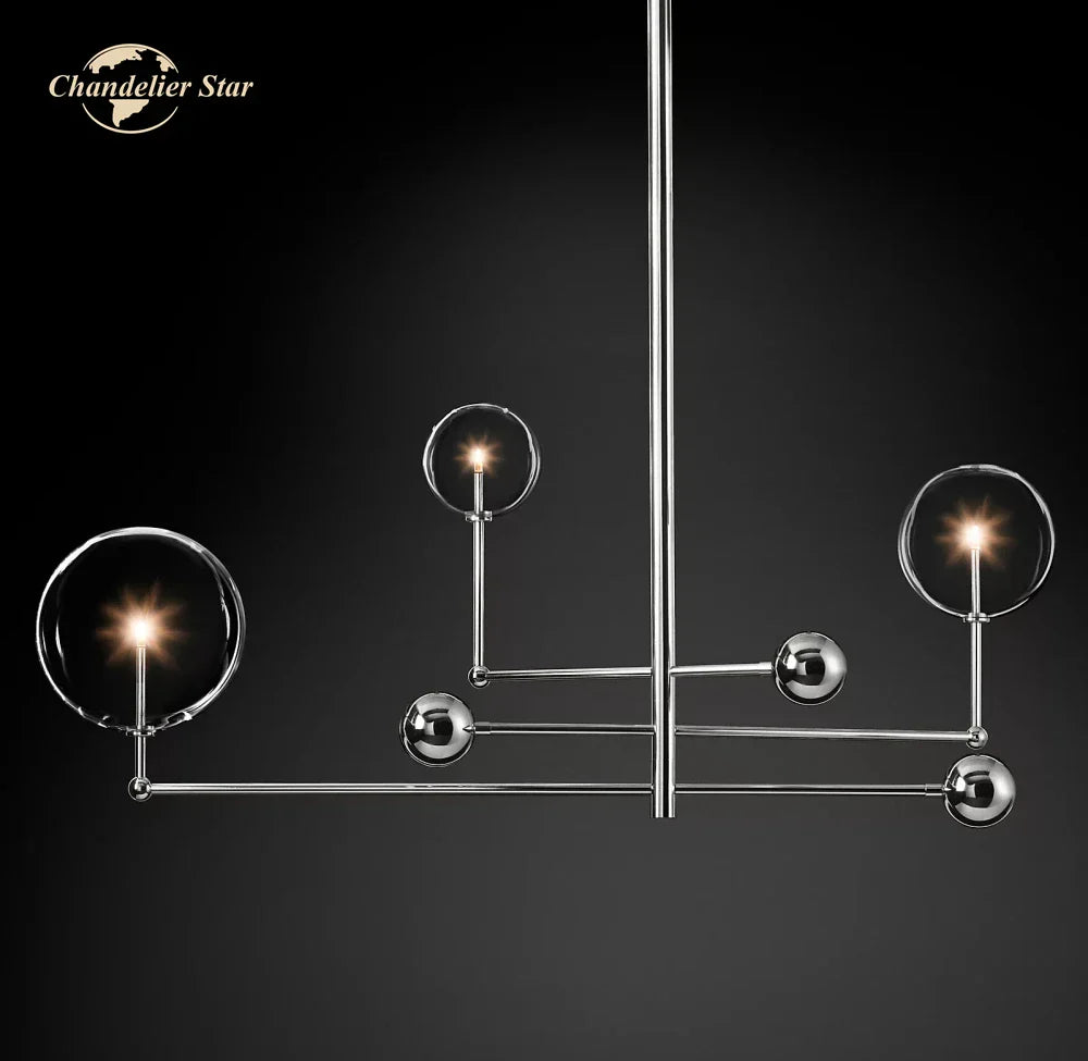 Modern Black Brass Chandelier Clear Glass Globe Island Pendant Lights
