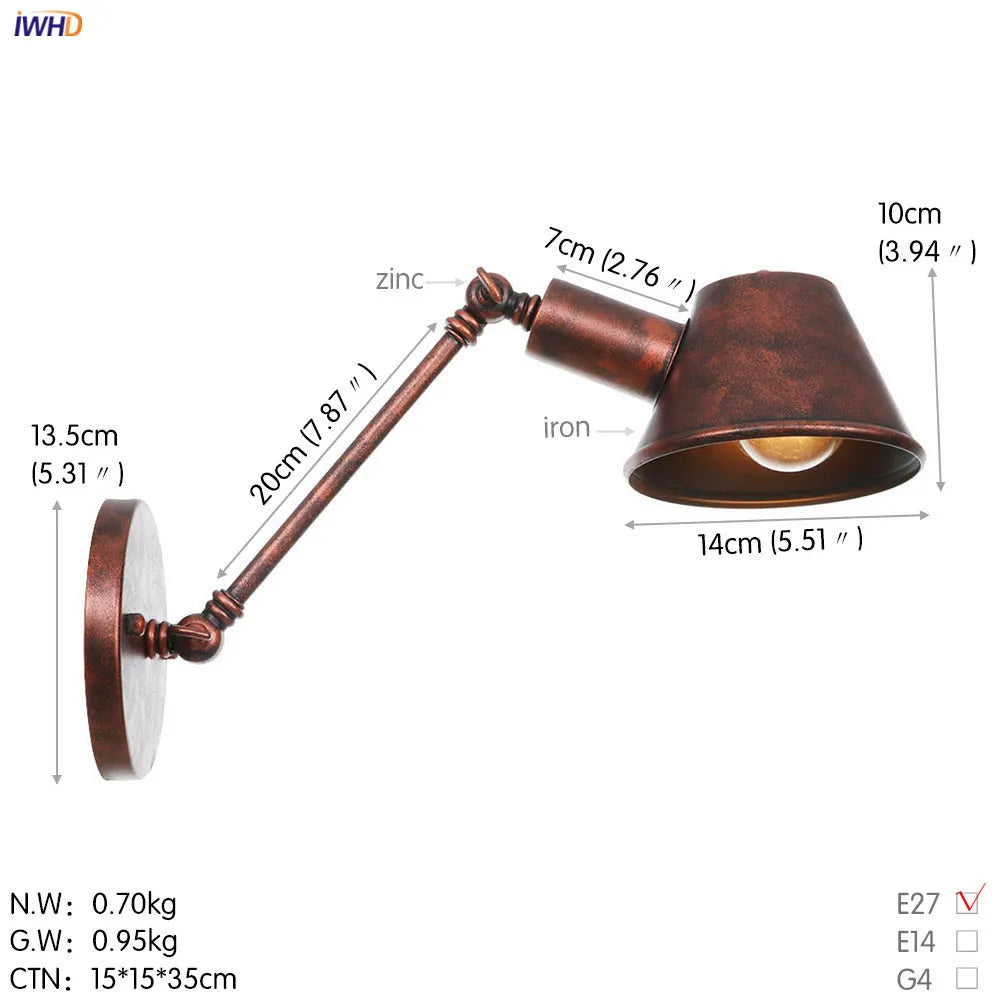 Black Single Swing Arm Wall Light Industrial Vintage Sconce LED Wall Lamp