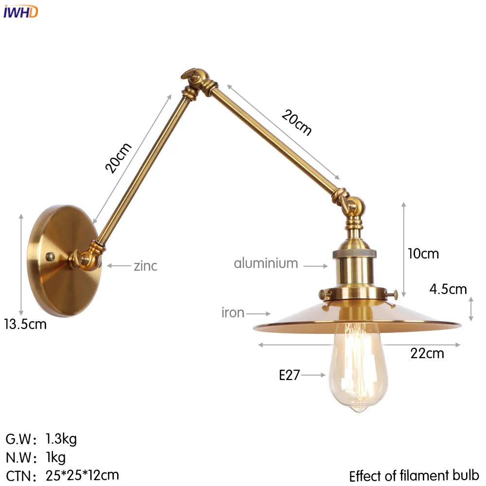 Silver Swing Arm LED Wall Light - Industrial Vintage Wall Sconce