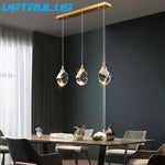 Diamond Crystal LED Chandelier, Brass Ceiling Pendant Light for Dining Room