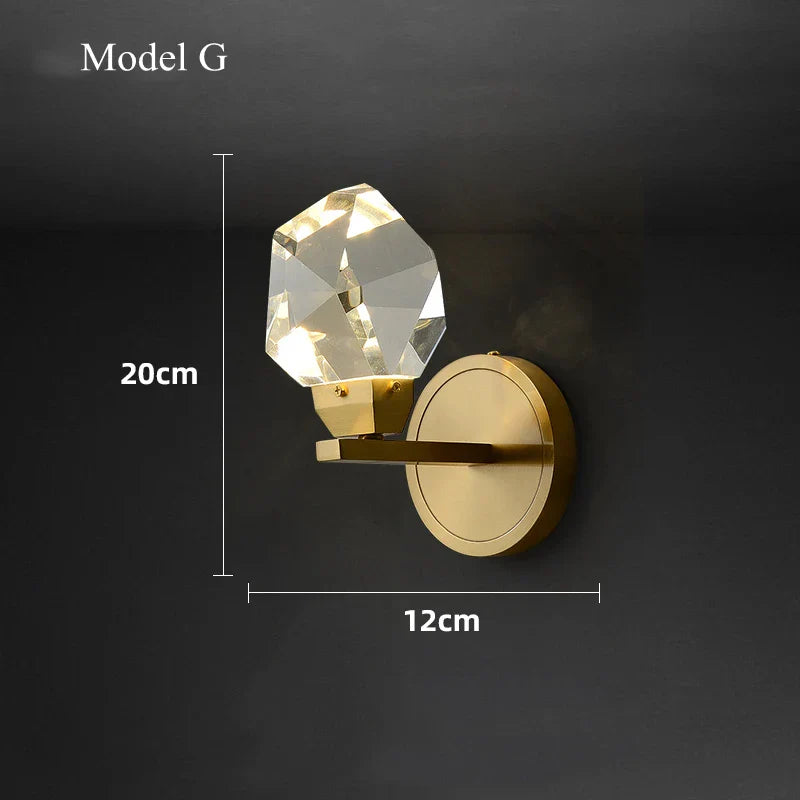 Crystal LED Wall Sconce Copper Light Fixture for Modern Luxury Home Decor