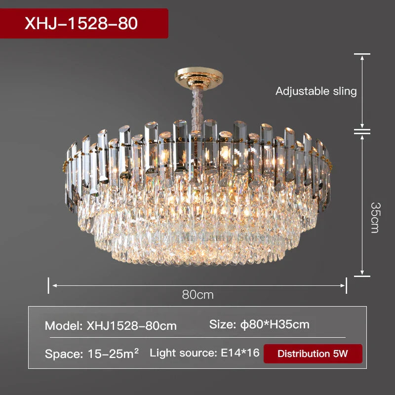 Round Crystal Kitchen Living Room Ceiling Lamp Atmospheric Modern Dining Bedroom Light