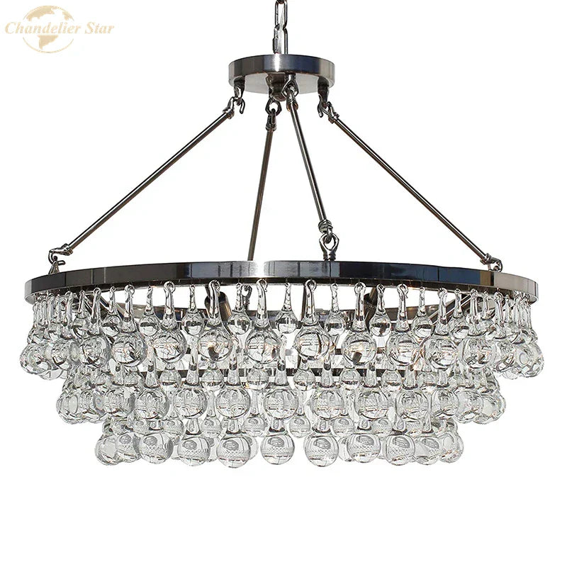 LED Round Glass Chandeliers Raindrop Pendant Lights Modern Living Hanging Lamps