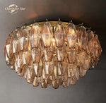 LED Glass Flushmount Ceiling Lamp Modern Round Fixture - Brass Finish