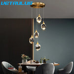 Diamond Crystal LED Chandelier, Brass Ceiling Pendant Light for Dining Room