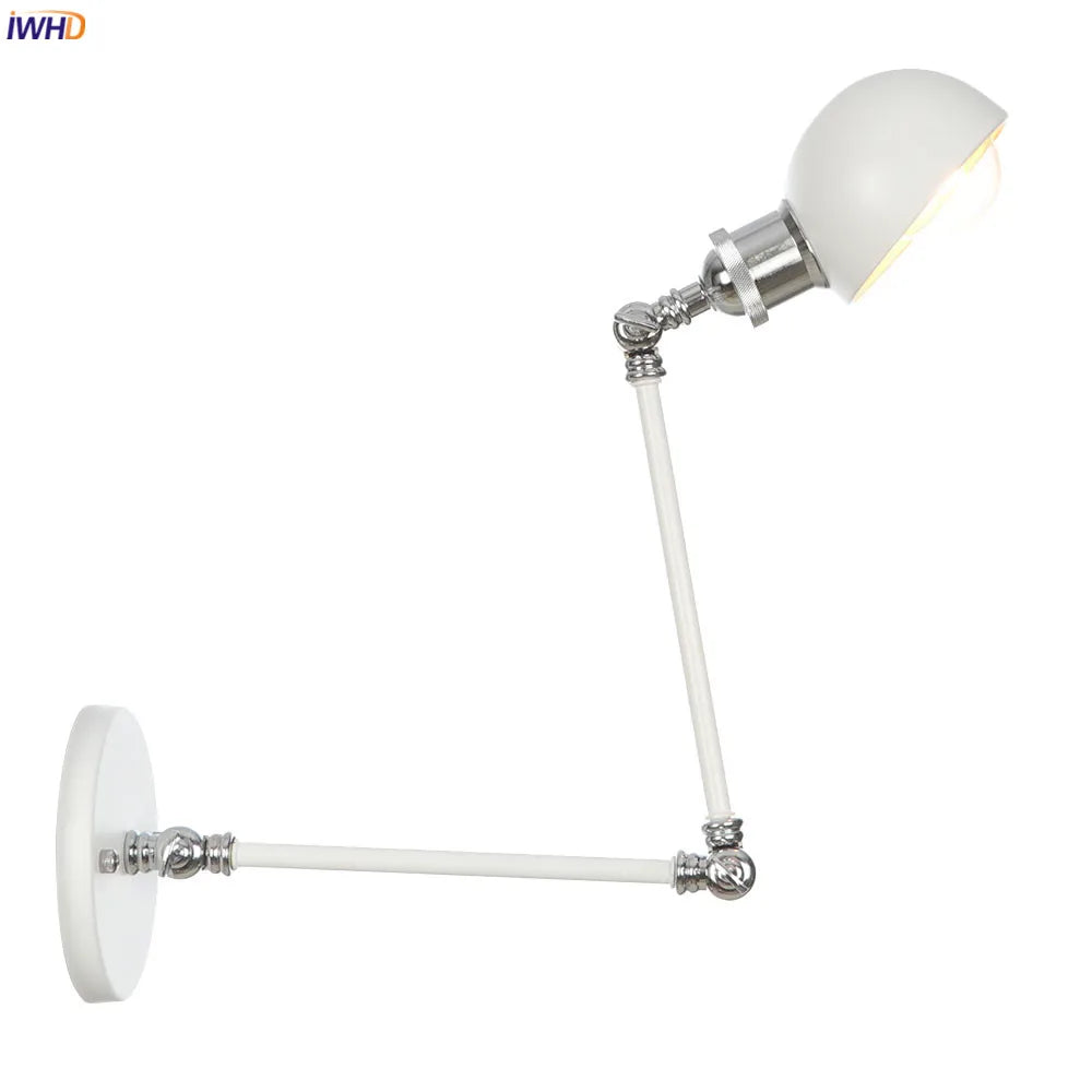 White Swing Arm Wall Light: Adjustable Vintage Industrial Sconce Luminaria
