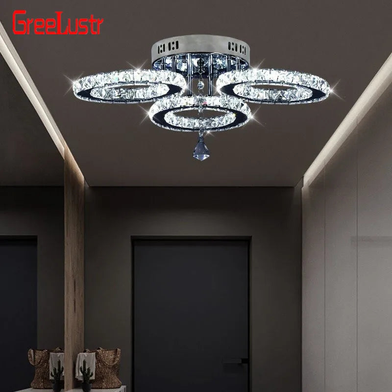 Crystal LED Ceiling Light Rings - Stainless Steel Plafonnier Lamp
