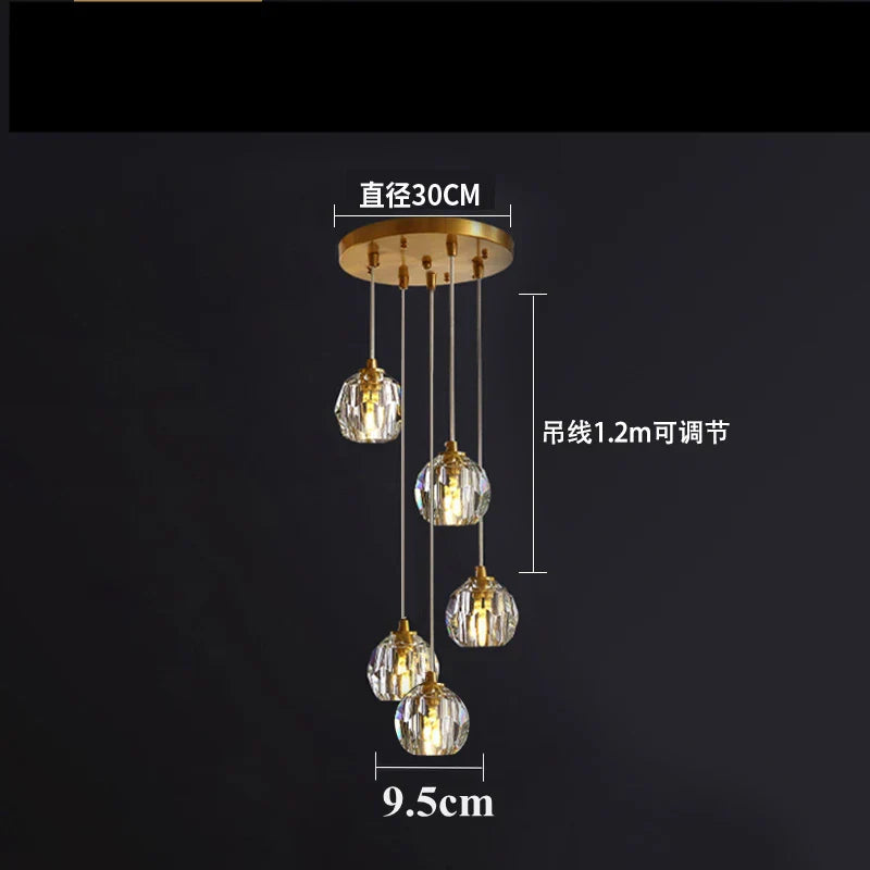 Diamond Crystal Copper LED Pendant Chandelier for Stylish Indoor Lighting.