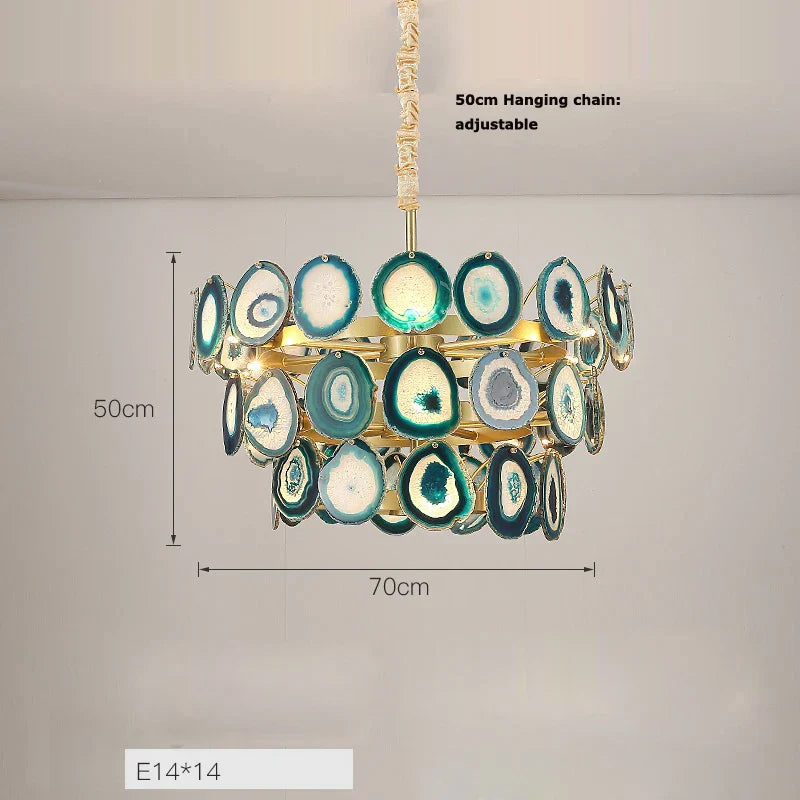 LED Agate Chandelier Lighting for Foyer - Colorized Designer Lamps