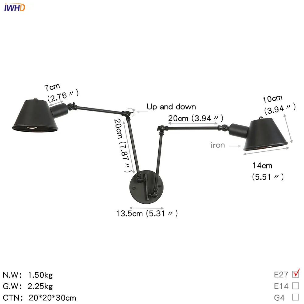 Vintage Industrial 2-Head Wall Lamp