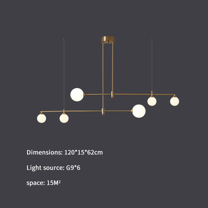 Gold Copper Glass Ball Chandelier Pendant for Dining Room & Kitchen