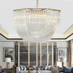 Lustre Plate Metal LED Pendant Light Glass Chain Hanging Lamp