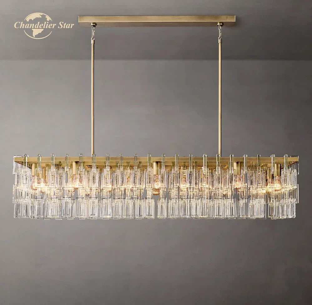 Black Marignan K9 Crystal Rectangular Chandelier for Living Dining Room
