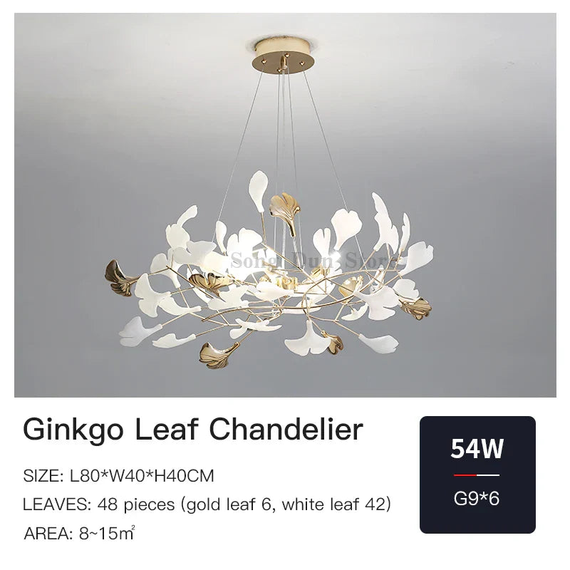 Ginkgo Leaf Decor Chandelier - Nordic Fine Flower Art Light for Living Room