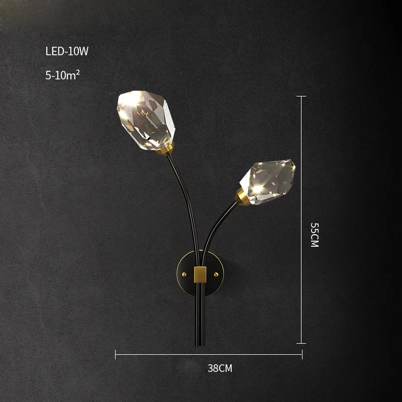 Black Crystal Copper Chandelier LED Hanging Lamps for Dinning Room