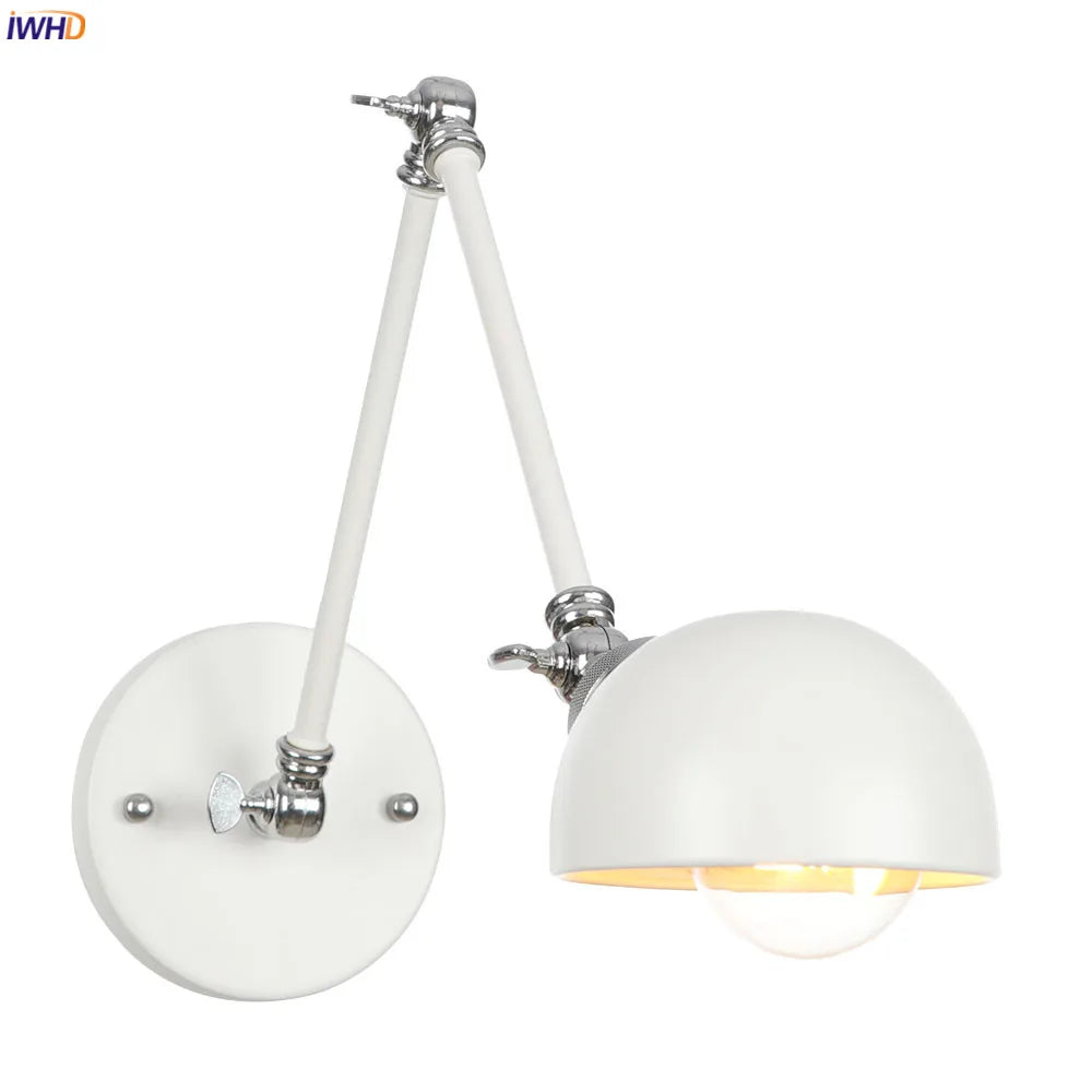 White Swing Arm Wall Light: Adjustable Vintage Industrial Sconce Luminaria