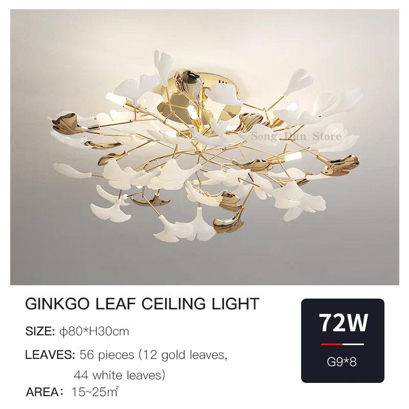 Ginkgo Leaf Bedroom Lamp: Post-modern Minimalist Art Ceiling Light, Elegant and Romantic