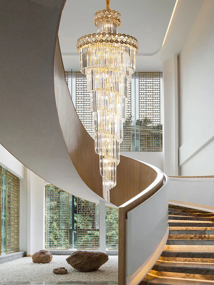 Gold Stainless Steel Crystal Chandelier for Long Villa Staircase Lighting
